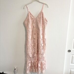 Two Sisters The Label Pink Lace Midi Dress V-Neck Ruffle Hem Size 12